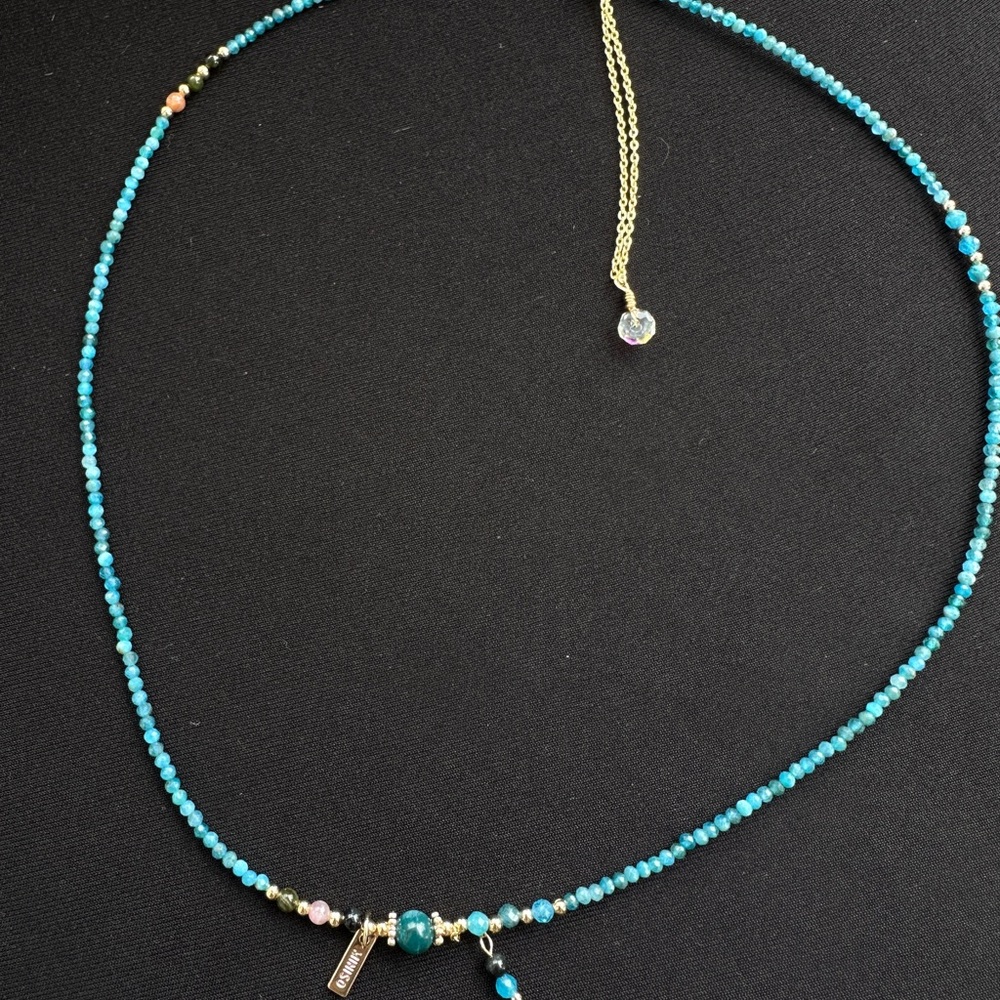 Apatite Beaded Necklace with Gold Accents